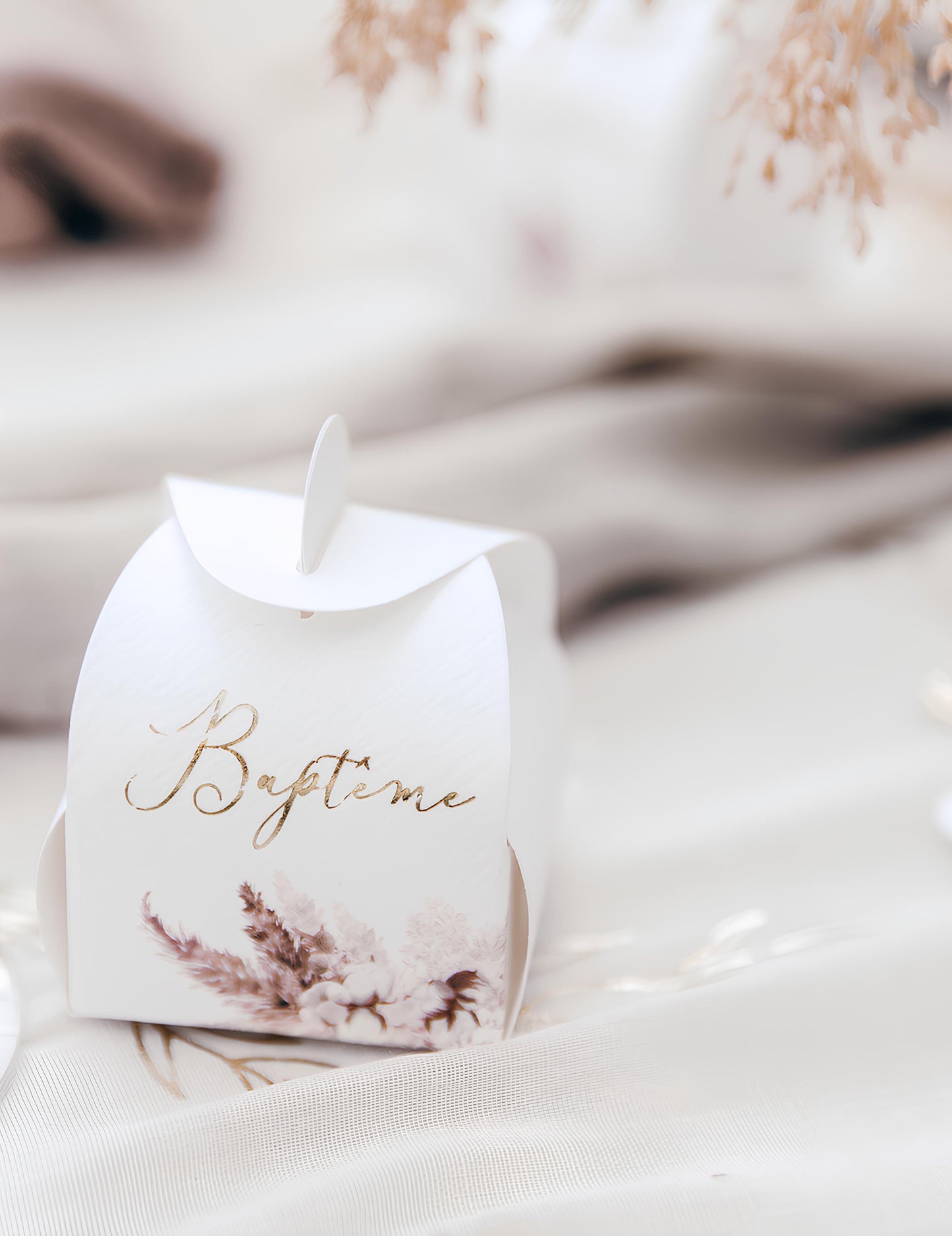 10 картонени контейнера за кръщене с пампас трева и памук, 5x7 cm