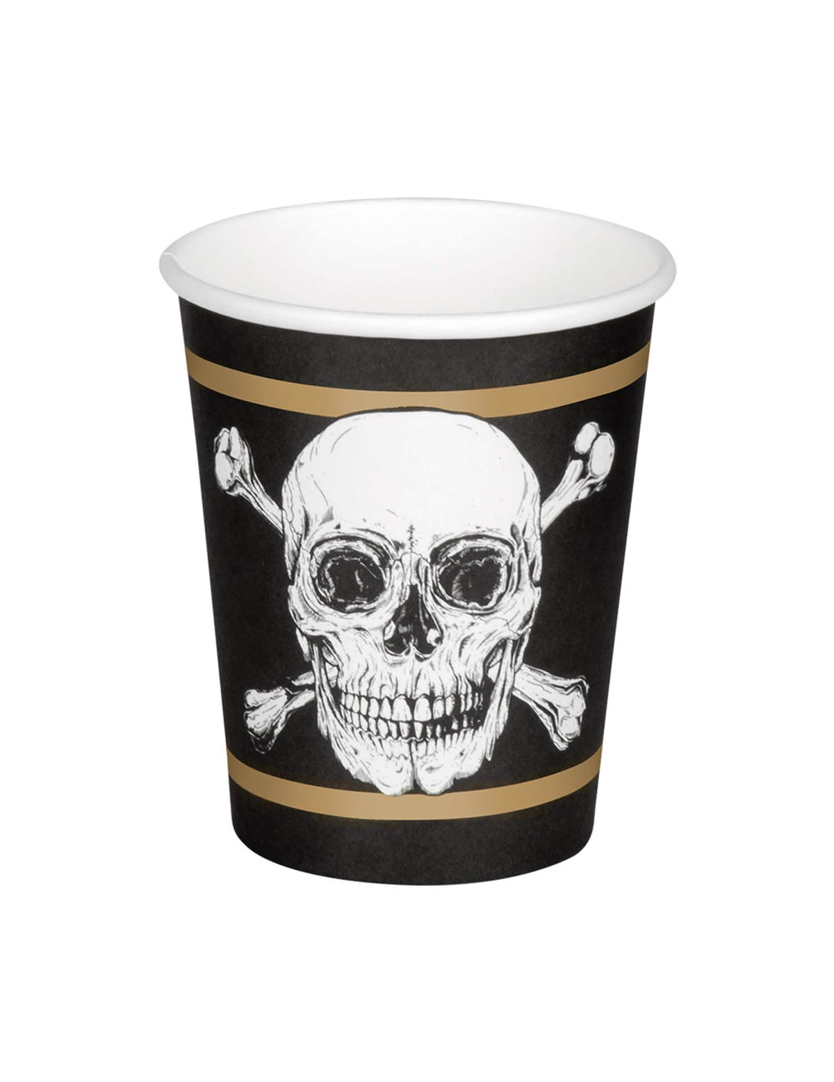 Изглед отпред на картонена чаша Pirate Jolly Roger