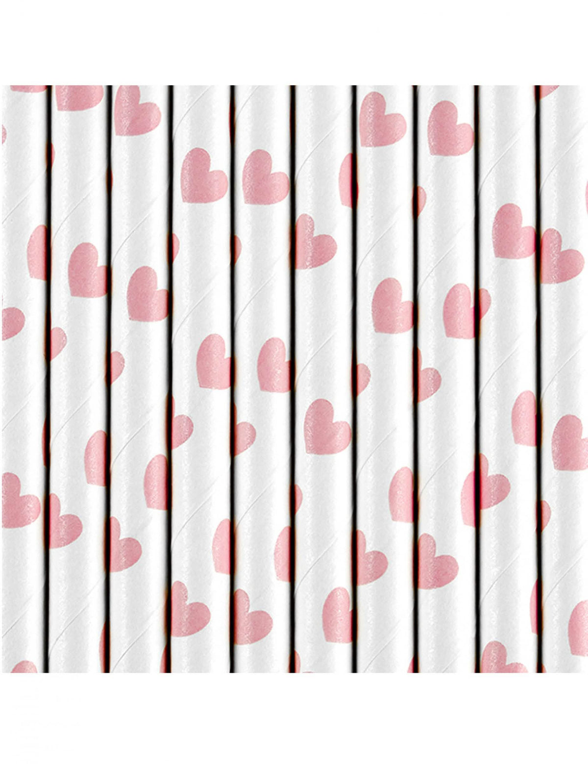 Gros plan sur les motifs de cœurs roses des pailles en carton Saint-Valentin