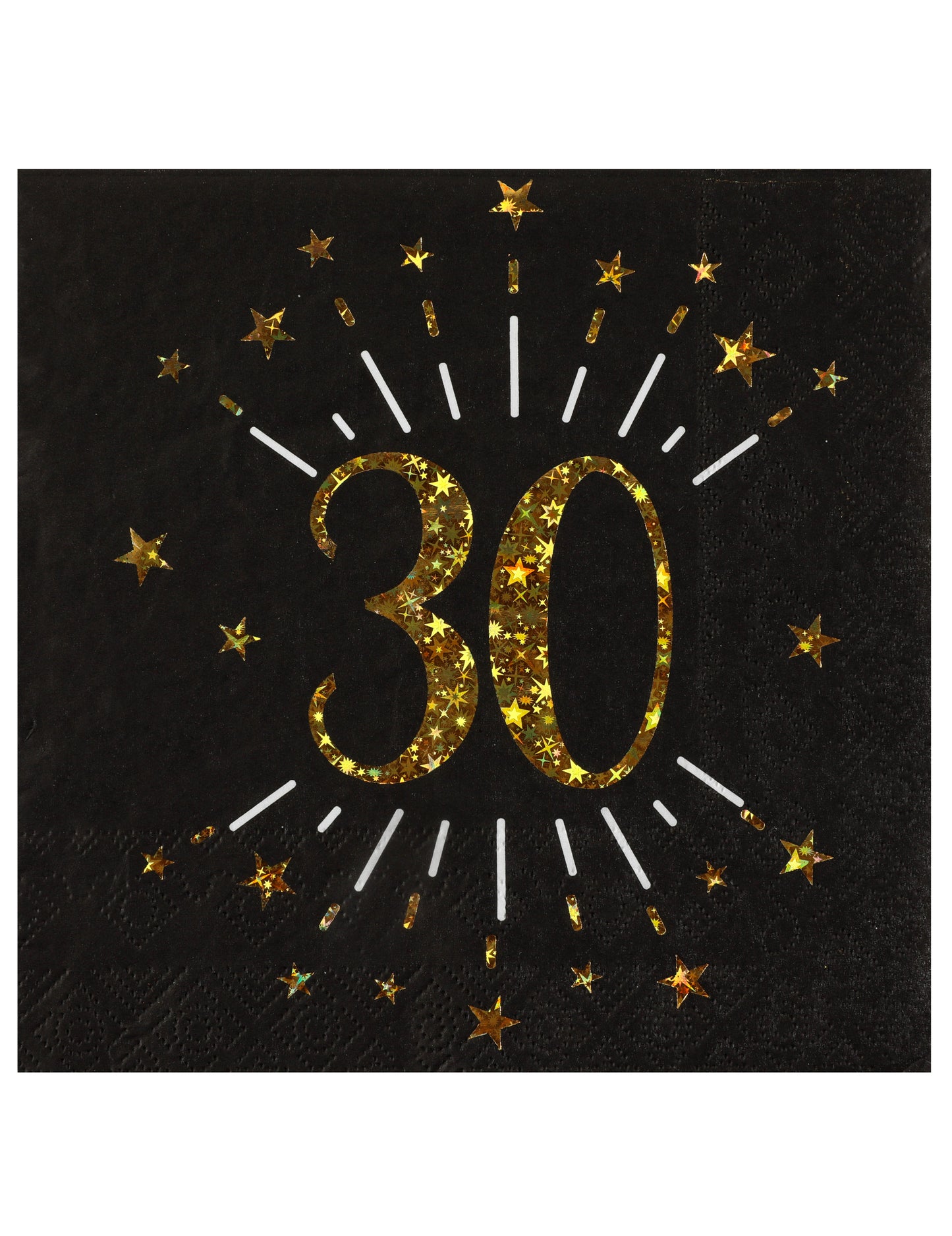 10 черни и златни хартиени салфетки "Честит рожден ден 30" със звезди
