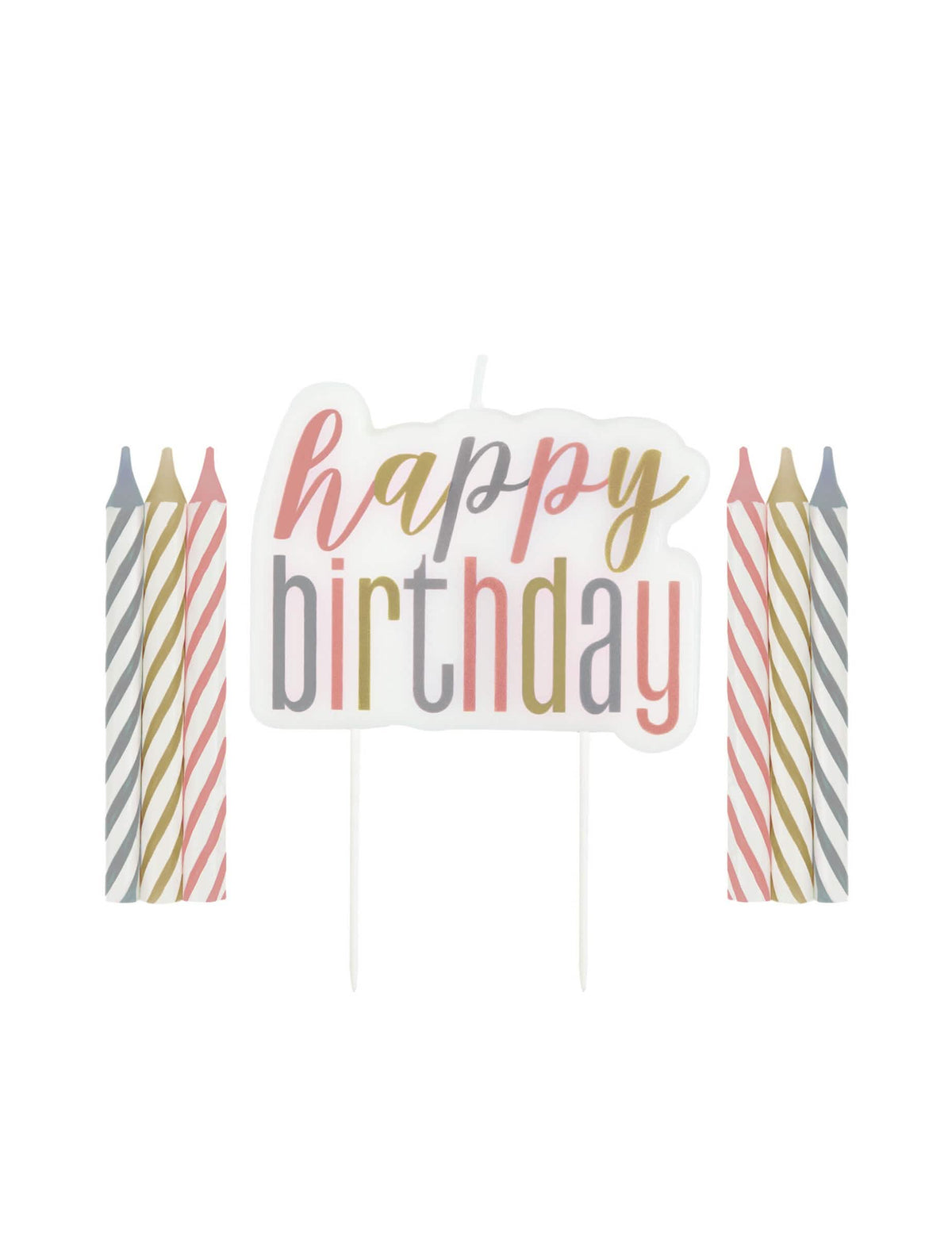 свещи рожден ден happy birthday пастелни на райета и златисти