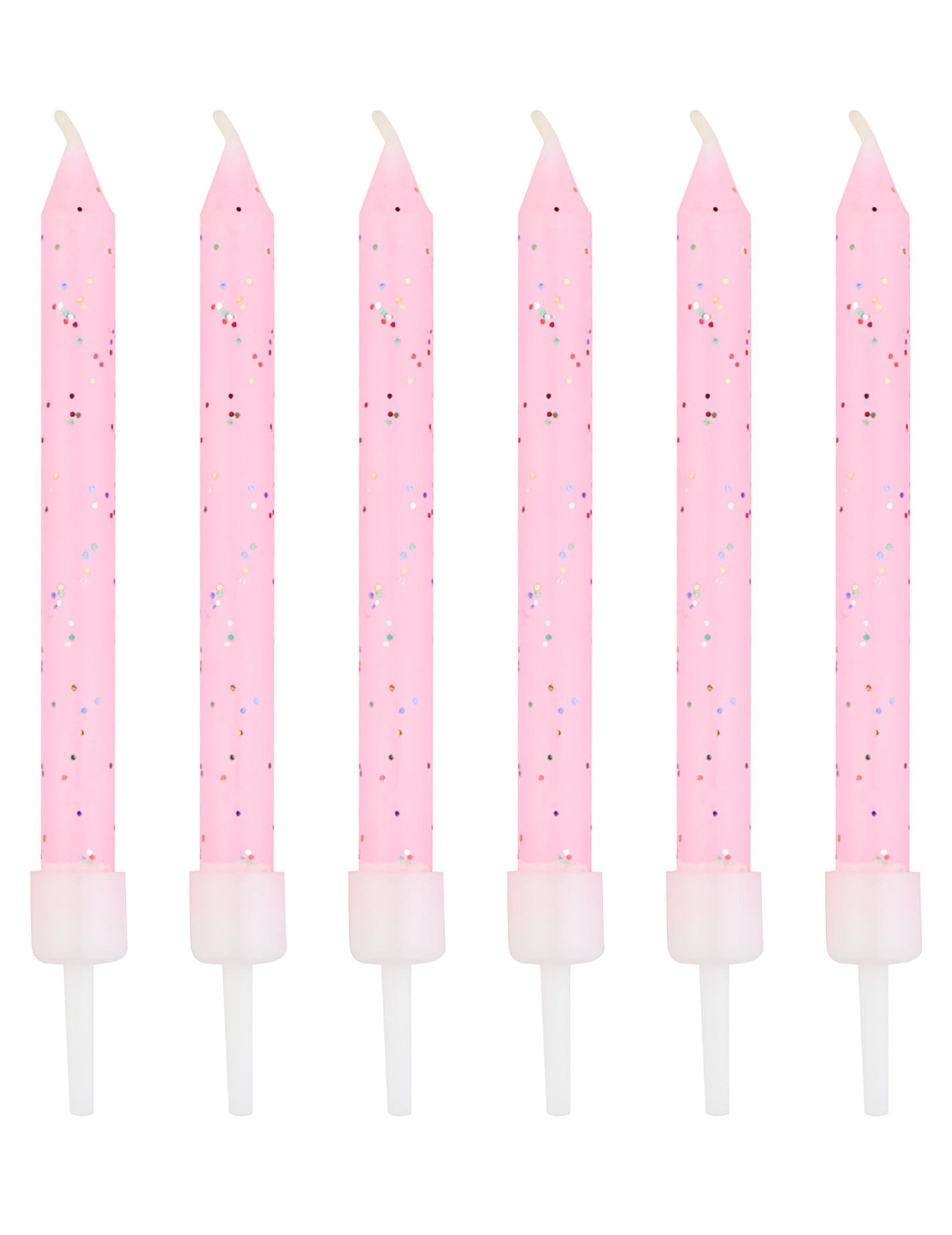 12 bougies à paillettes pour fête roses avec bobèches