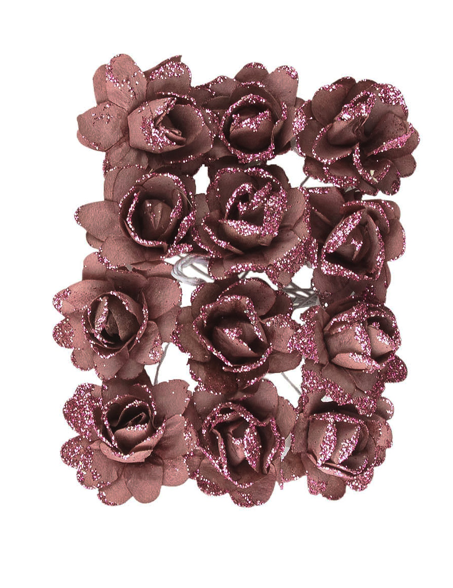 Vue d'ensemble des fleurs en papier pailleté pour décoration rose gold à tige flexible