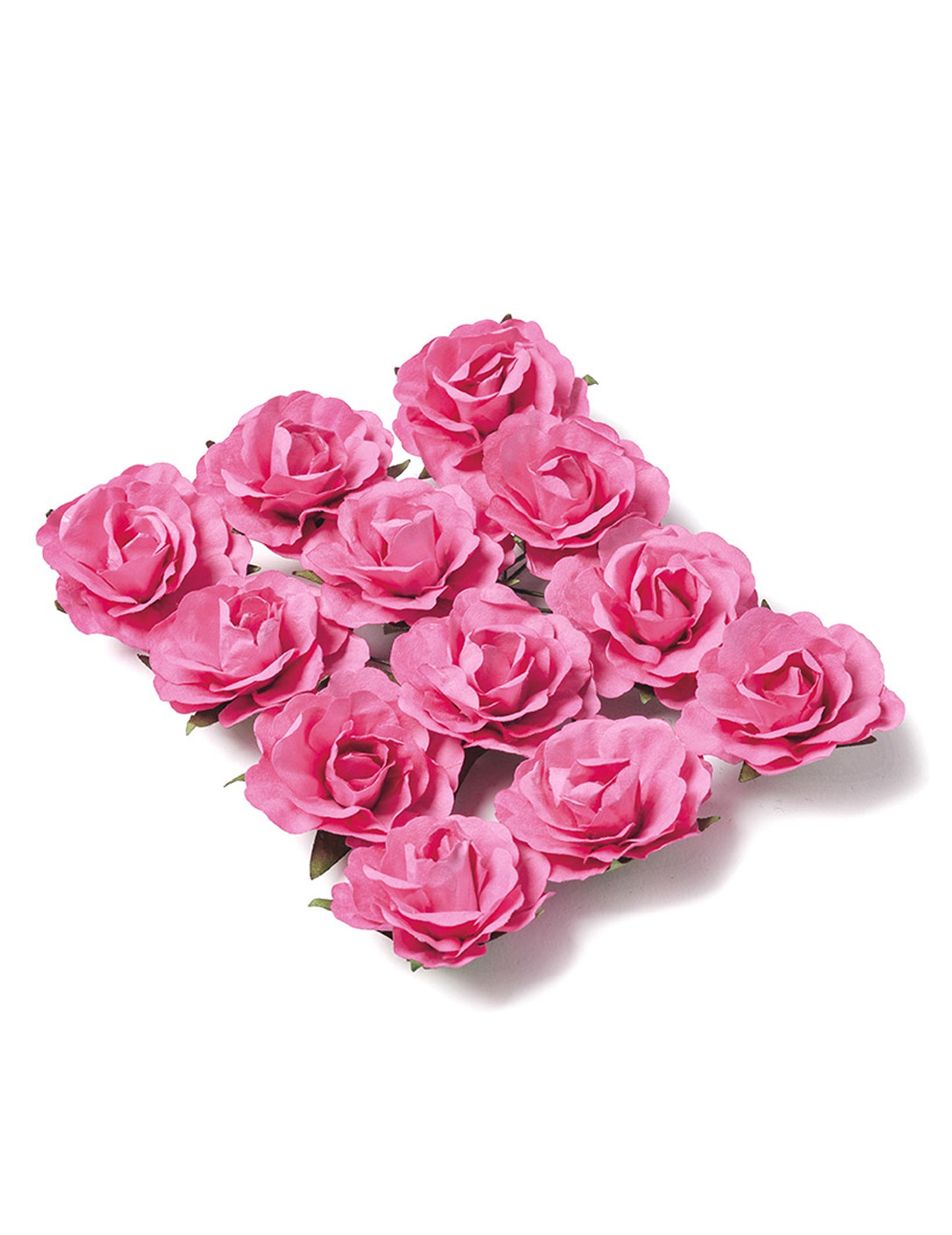 12 хартиени рози в цвят фуксия за закрепване