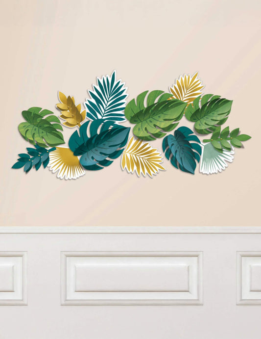 Vue d'ensemble murale des 13 feuilles exotiques tropical chic pour fête