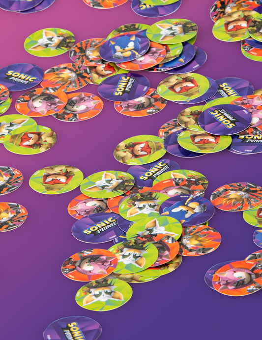 Gros plan des 150 confettis Sonic Prime