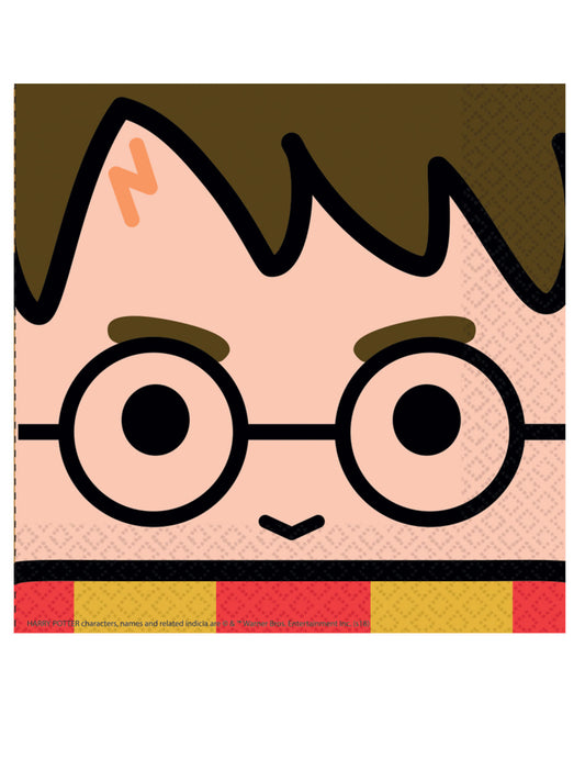 Gros plan sur le motif du visage de Harry des serviettes en papier kawaii Harry Potter