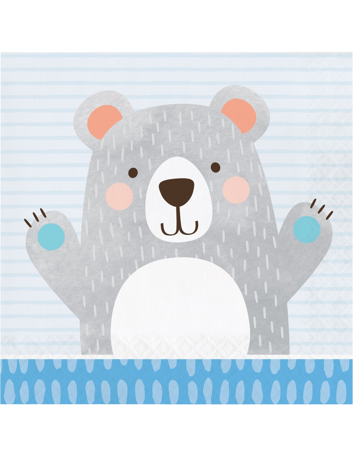 Serviettes en papier petit ours gris pour baby shower bleu et gris