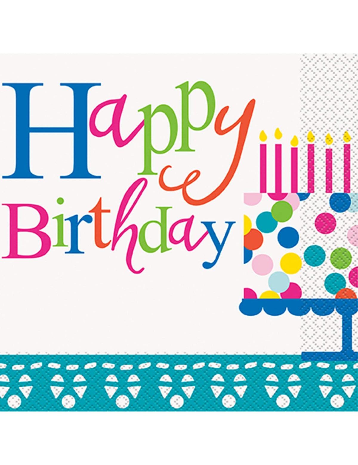 хартиени салфетки Happy Birthday за парти тюркоазени с мотив на торта