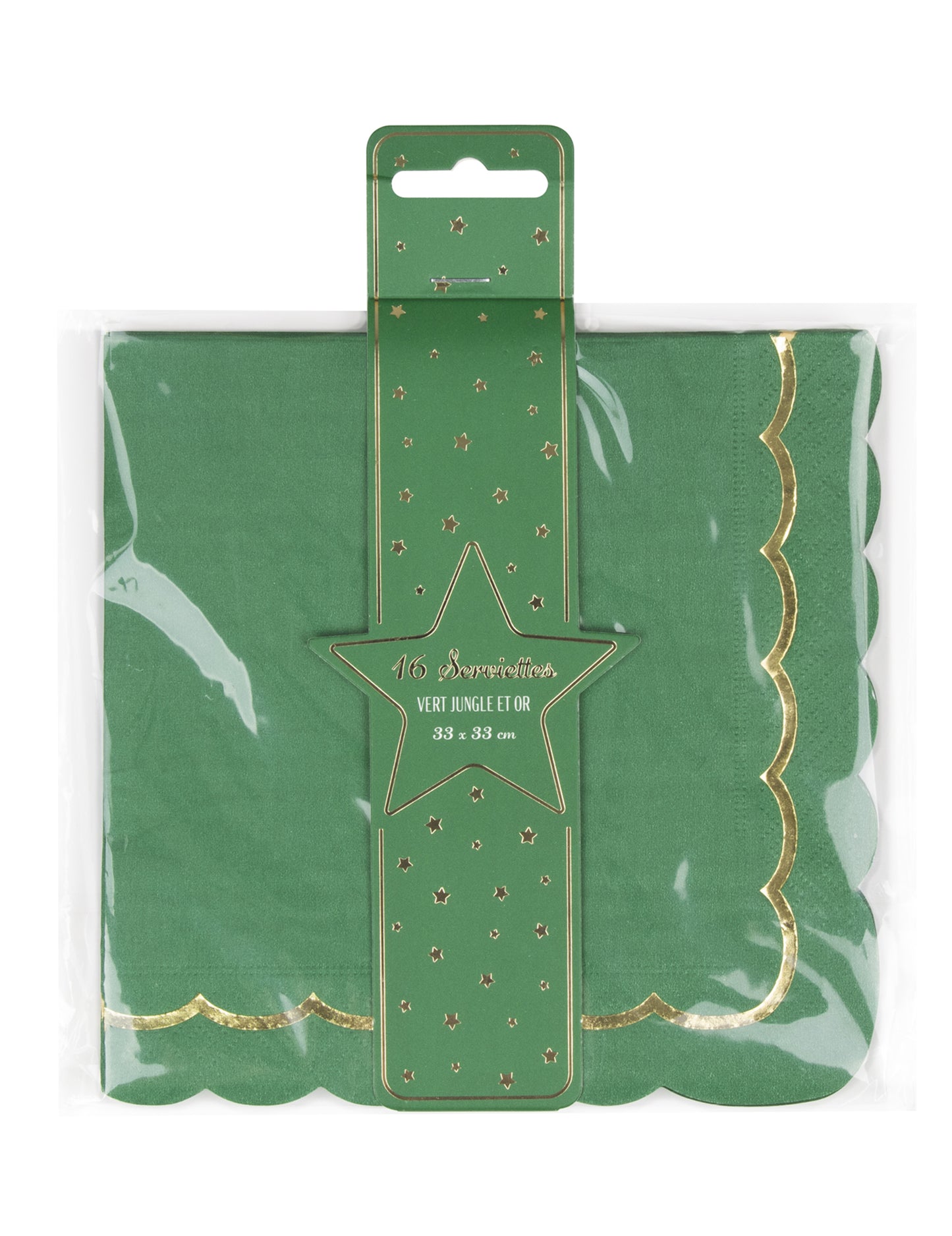 16 хартиени салфетки с фестончета в зелено и златисто, 33 x 33 cm за Коледа