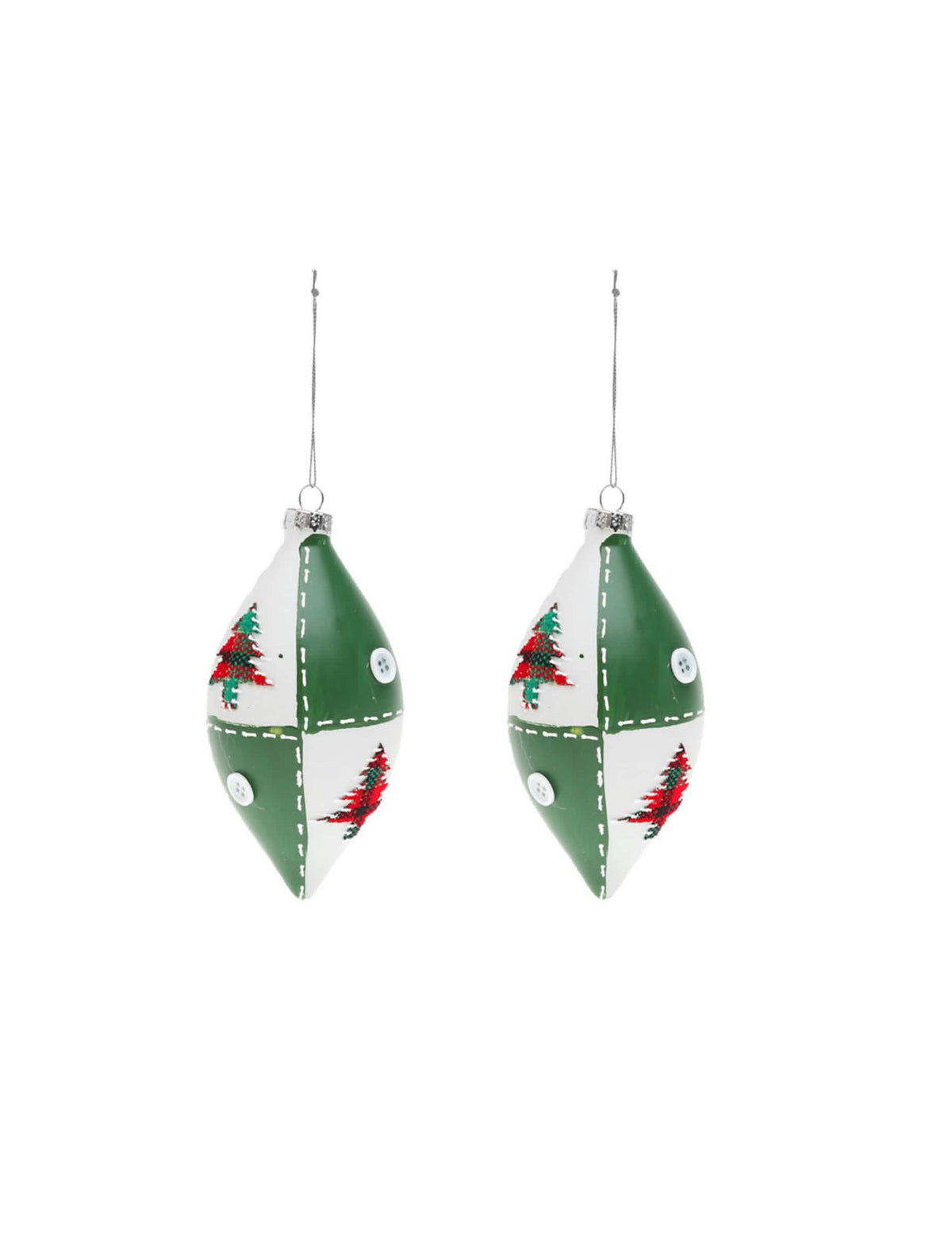 Lot de 2 boules en verre goutte motif sapin pour décoration de Noël blanches et vertes