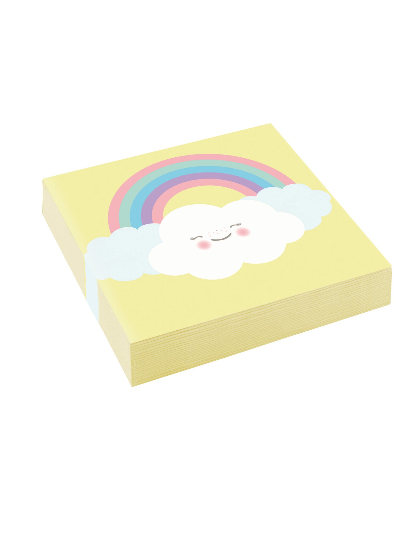 20 малки хартиени салфетки, пастелно жълт дизайн с дъгови облаци, 25 x 25 см cm