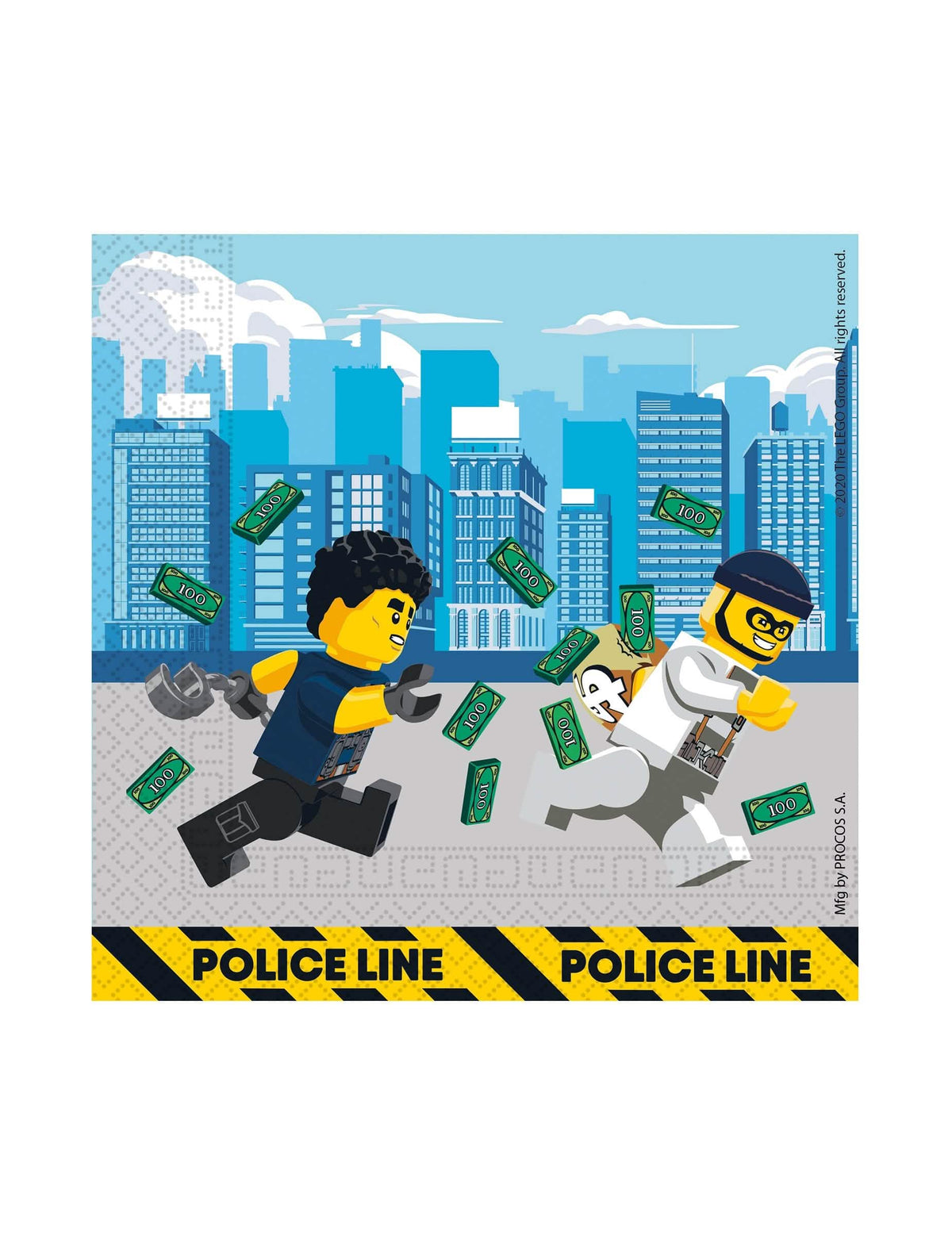 хартиени салфетки Lego City сини с персонажи на крадци и банкноти
