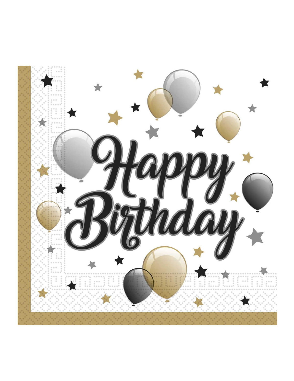 хартиени салфетки Happy Birthday за рожден ден златен черен сребро