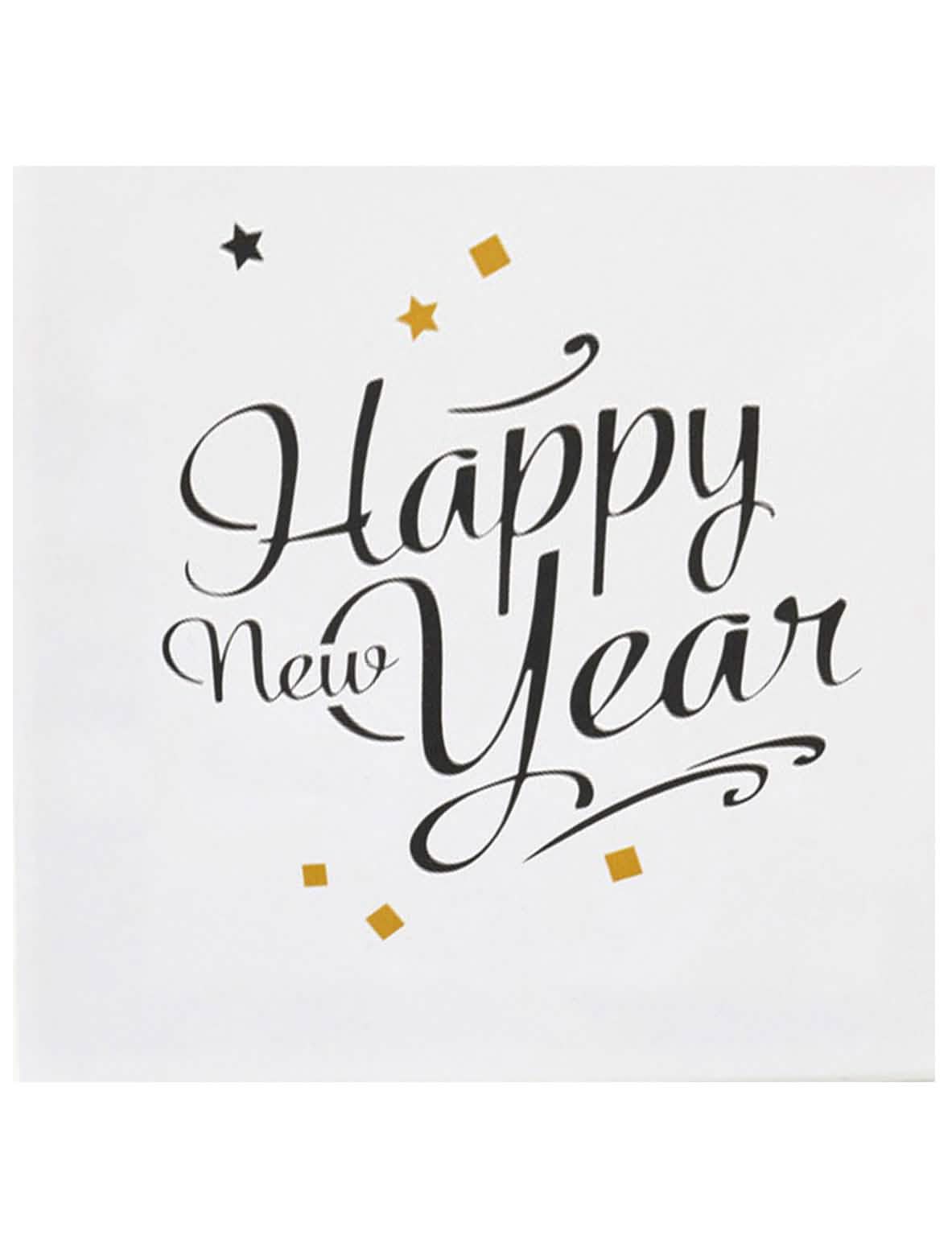 Serviettes en papier Happy New Year pour fête blanc noir et doré