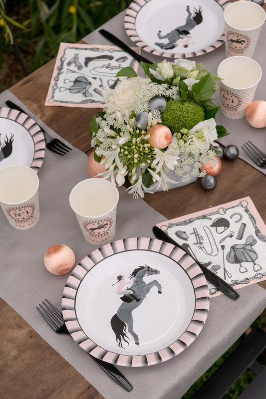 20 serviettes papier équitation 33 x 33 cm rose et gris