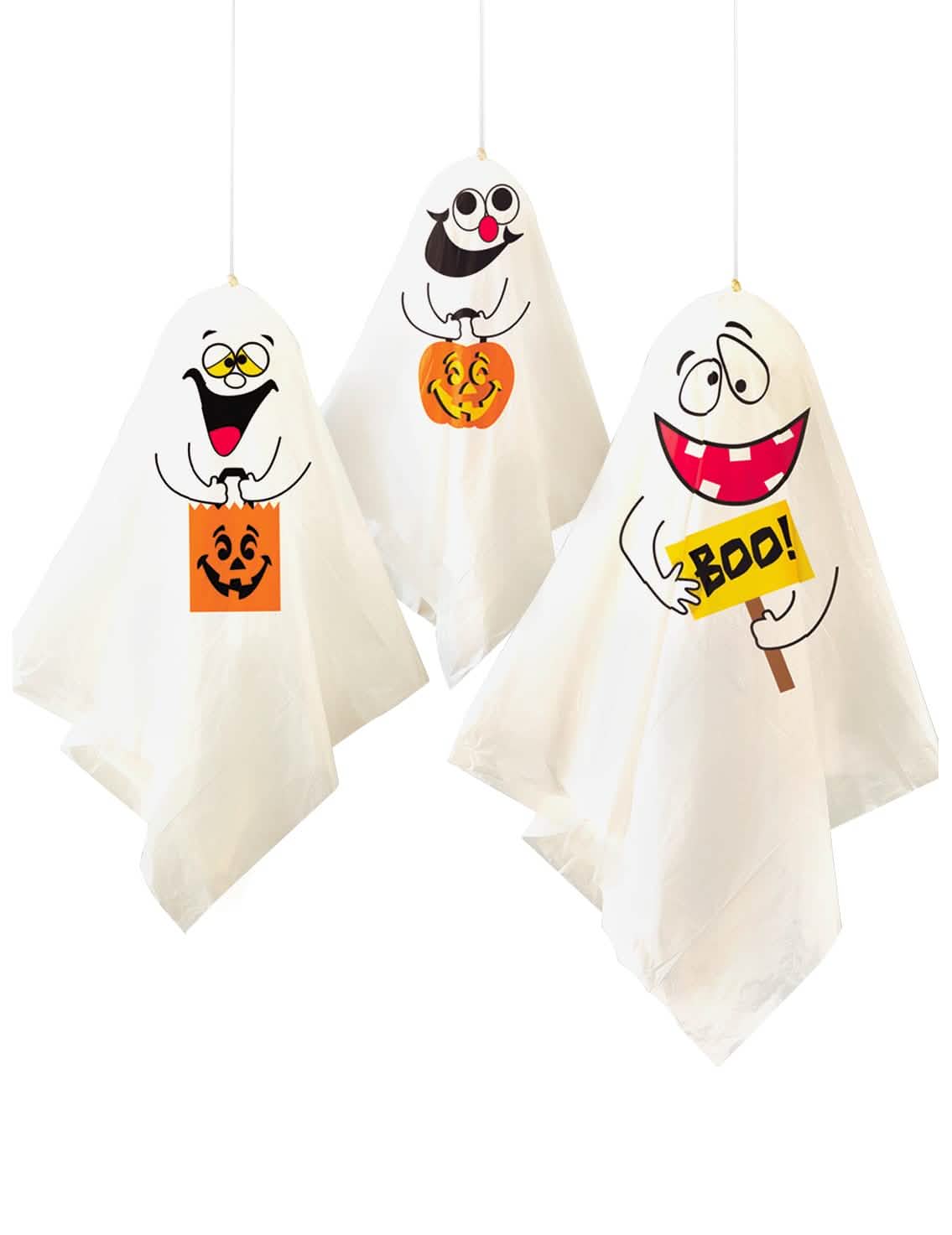 3 бели призраци за окачване за halloween с тиква и хумористични мотиви