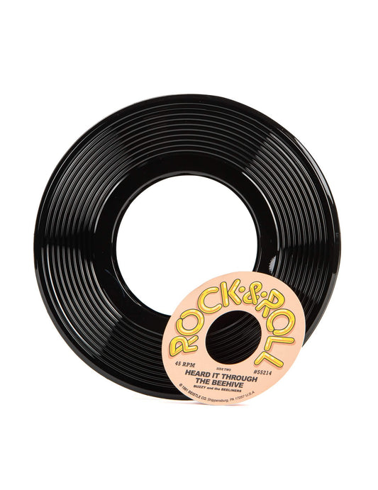 Gros plan sur un exemplaire du disques vinyles décoration Rock & Roll
