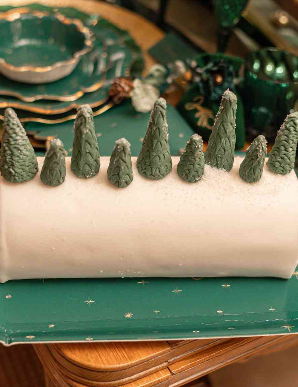 3 plateaux Joyeux Noël L'Intemporel en carton vert et or 35 x 25,5 cm