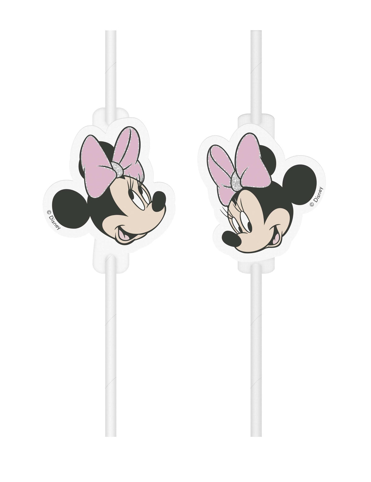 сламки с картонен медальон с лице на Minnie за дете розов и бял