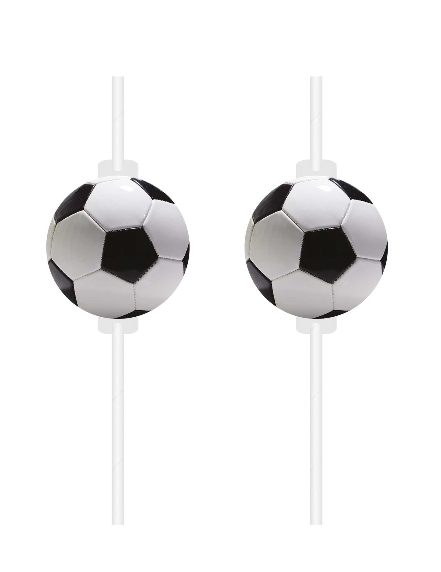 4 pailles en carton football party pour fête noir et blanc avec ballon