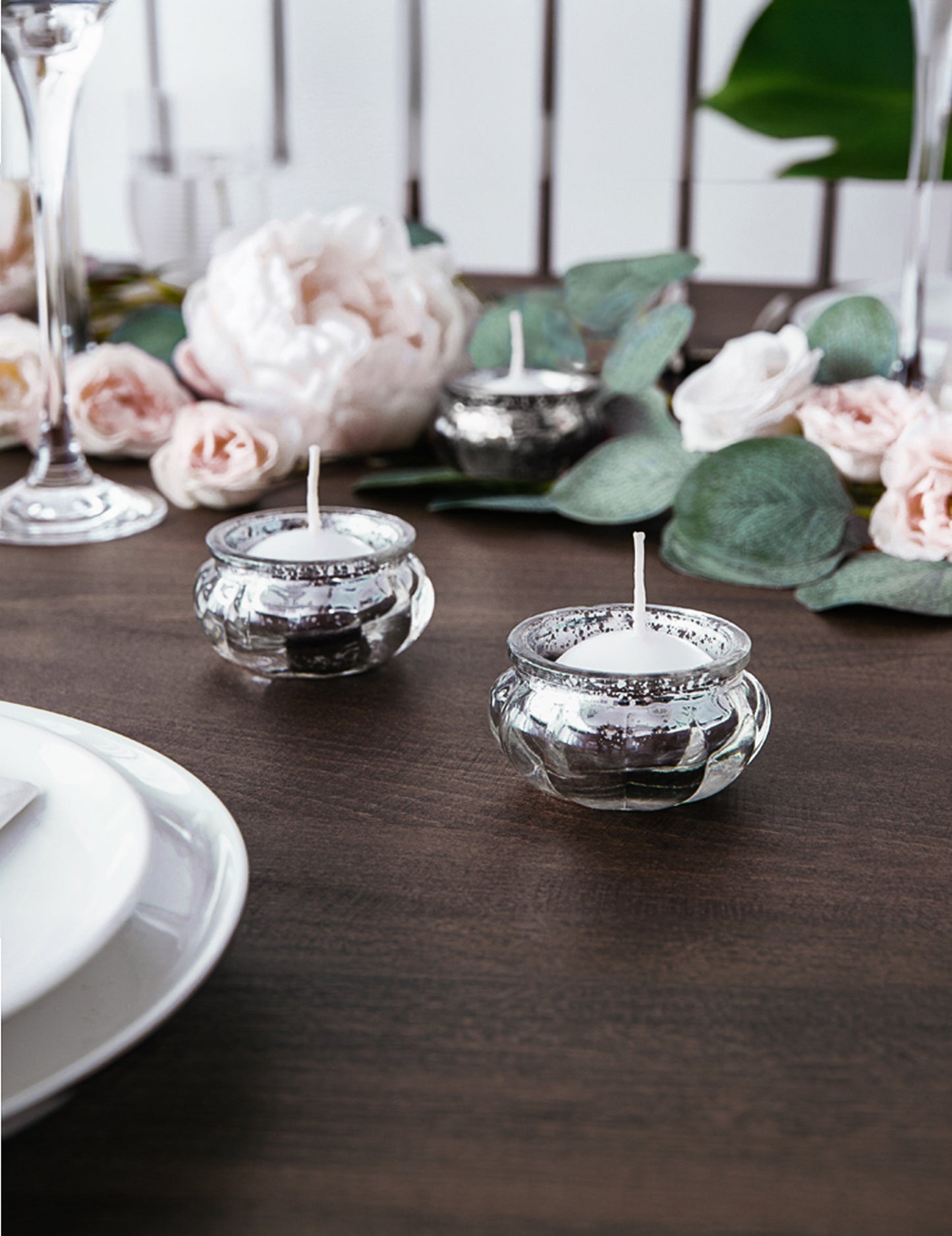 4 сребърни огледални стъклени поставки за свещи 6 x 3 cm за маса