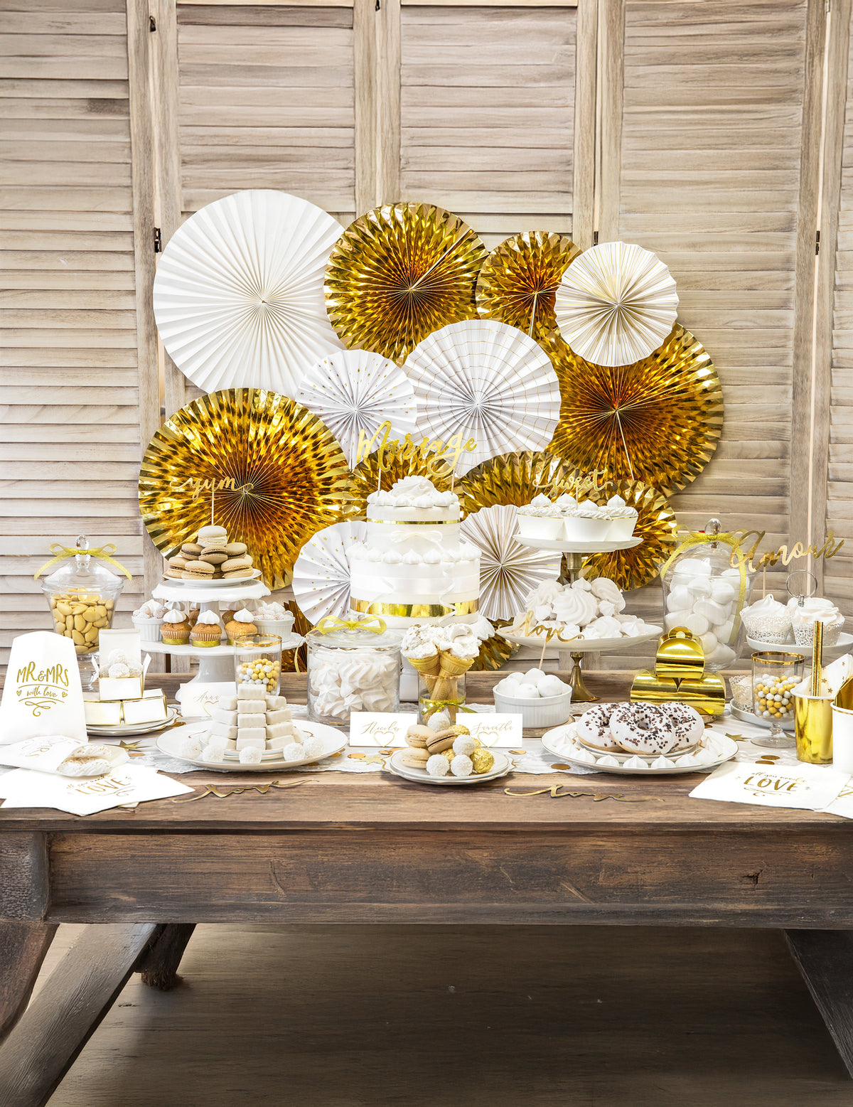 Décoration de buffet de mariage du lot de 4 rosaces décoratives en papier pour fête blanches et dorées