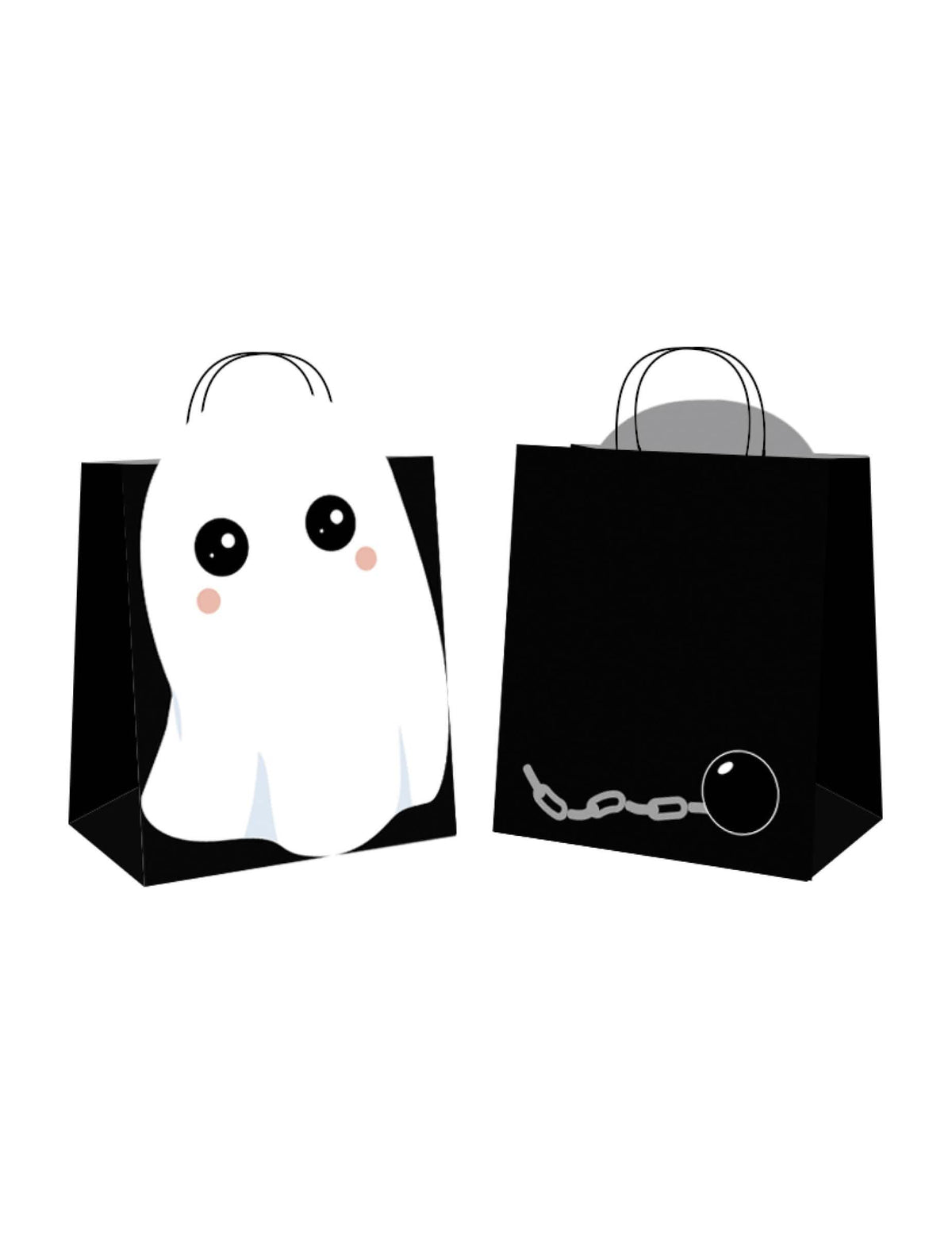 Хартиени торбички за лов на бонбони sweety ghost за halloween, черни с релефен призрак