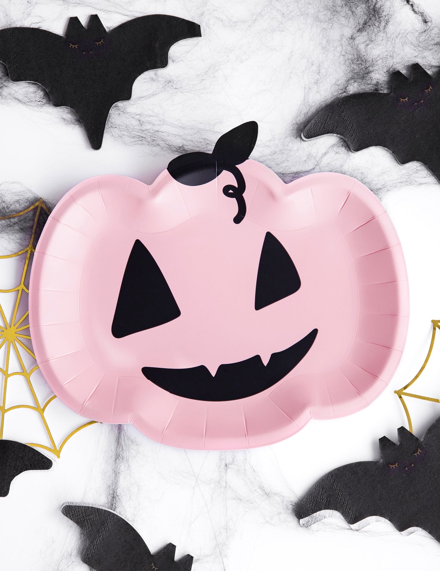 6 розови и черни картонени чинии с форма на тиква, 25 x 22 см cm усмихнат Хелоуин