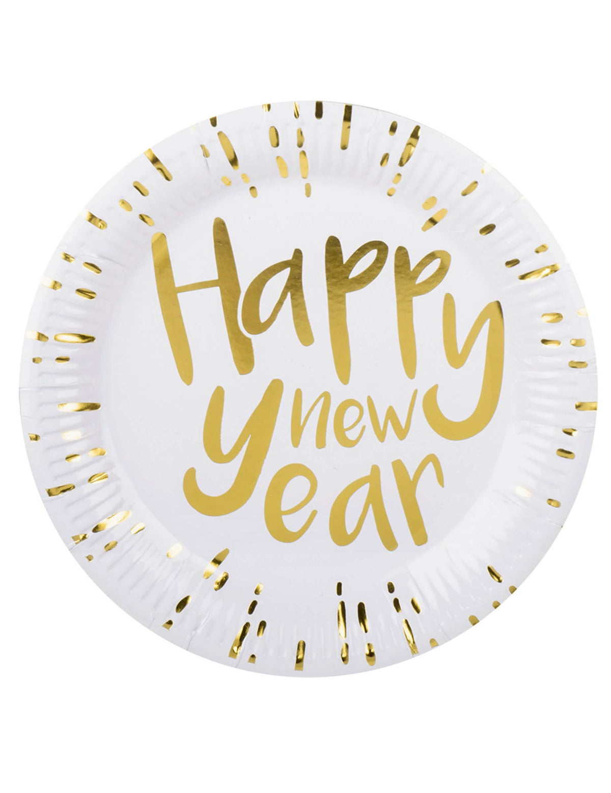 картонени чинии Happy New Year за новогодишната нощ бели и златни