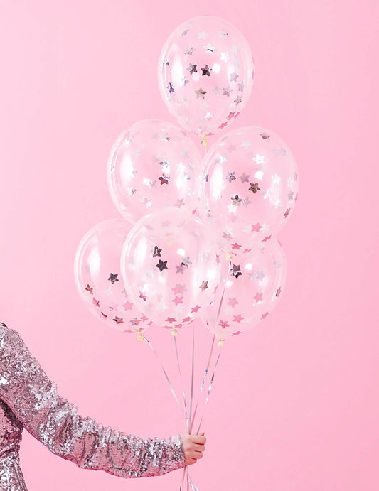 Bouquet de ballons transparents confettis étoiles pour fête