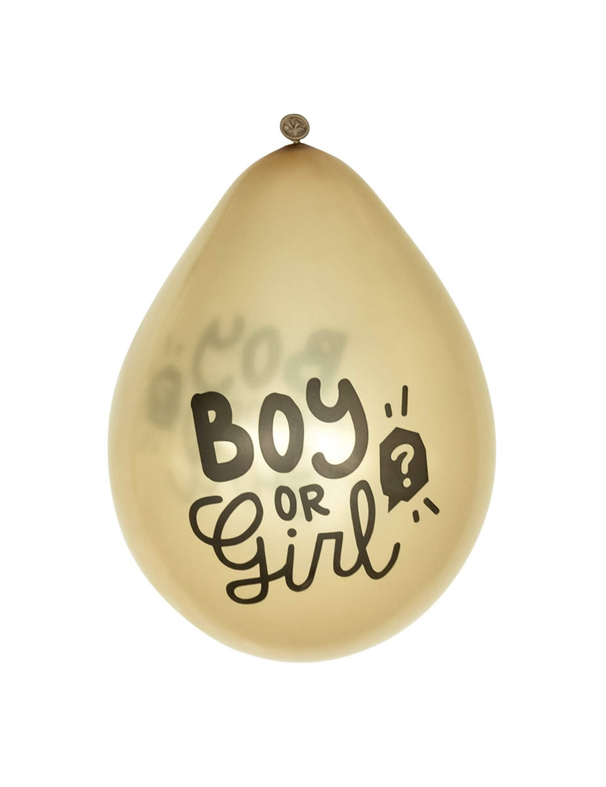 Крупен план на принта на латексовите балони Boy or Girl за gender reveal, златни