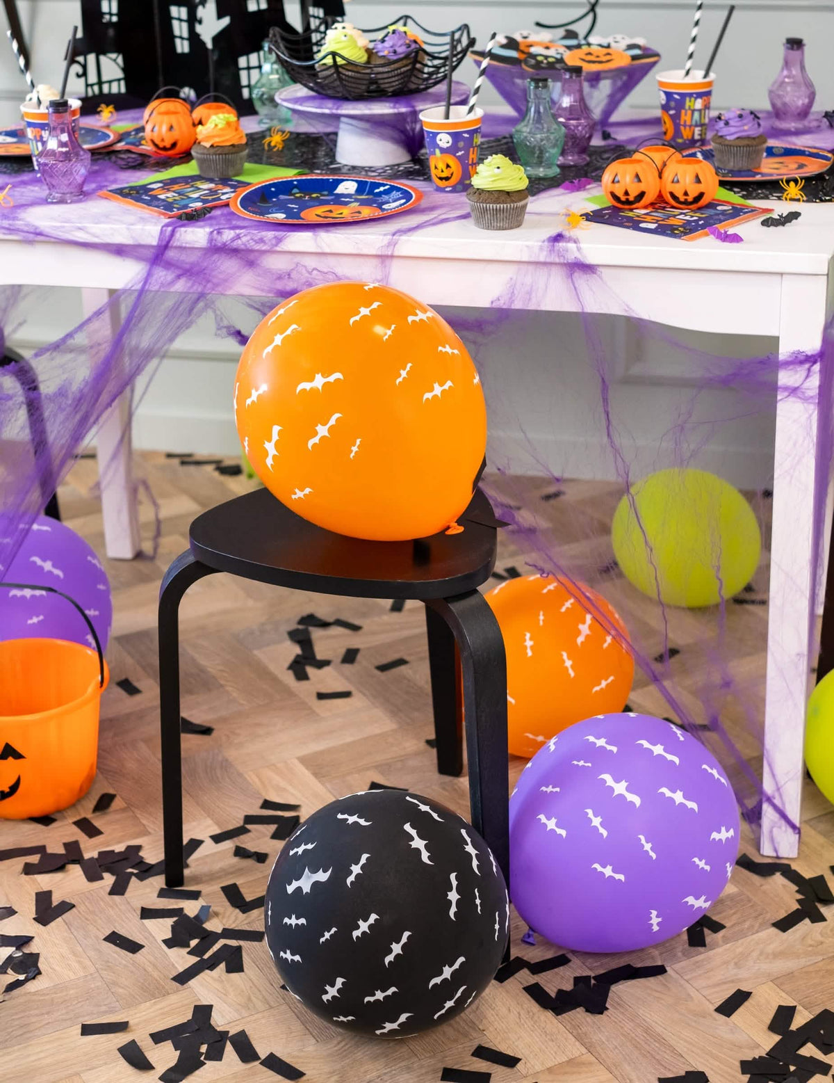 Декорация за halloween с луминесцентни латексови балони прилепи