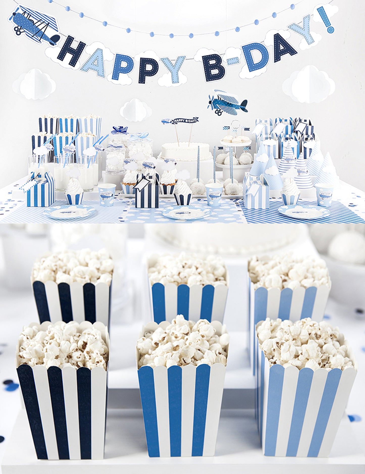 6 сини кутии за пуканки на райета 7,5 x 12 cm