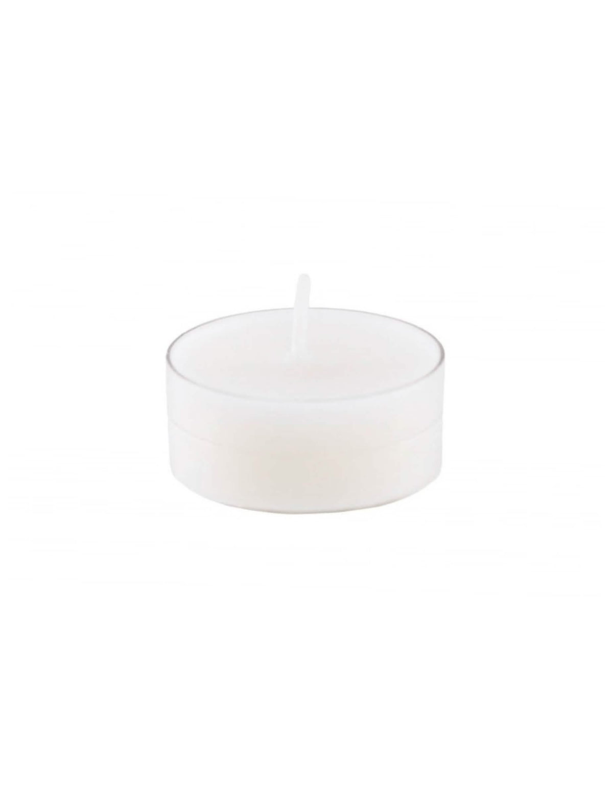 бели чаени свещи с прозрачен държач