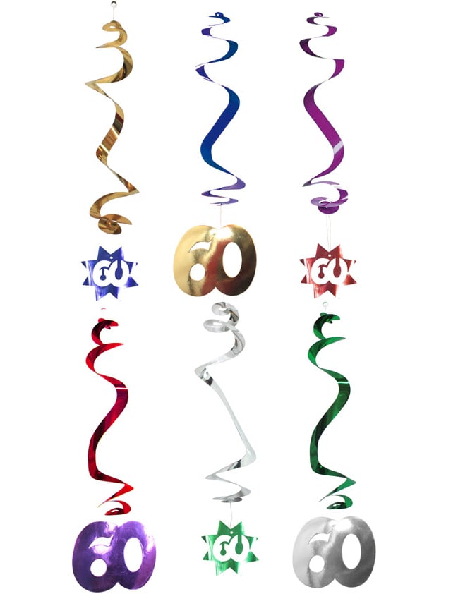 60-годишни спирални висящи декорации за многоцветен метализирани рожден ден