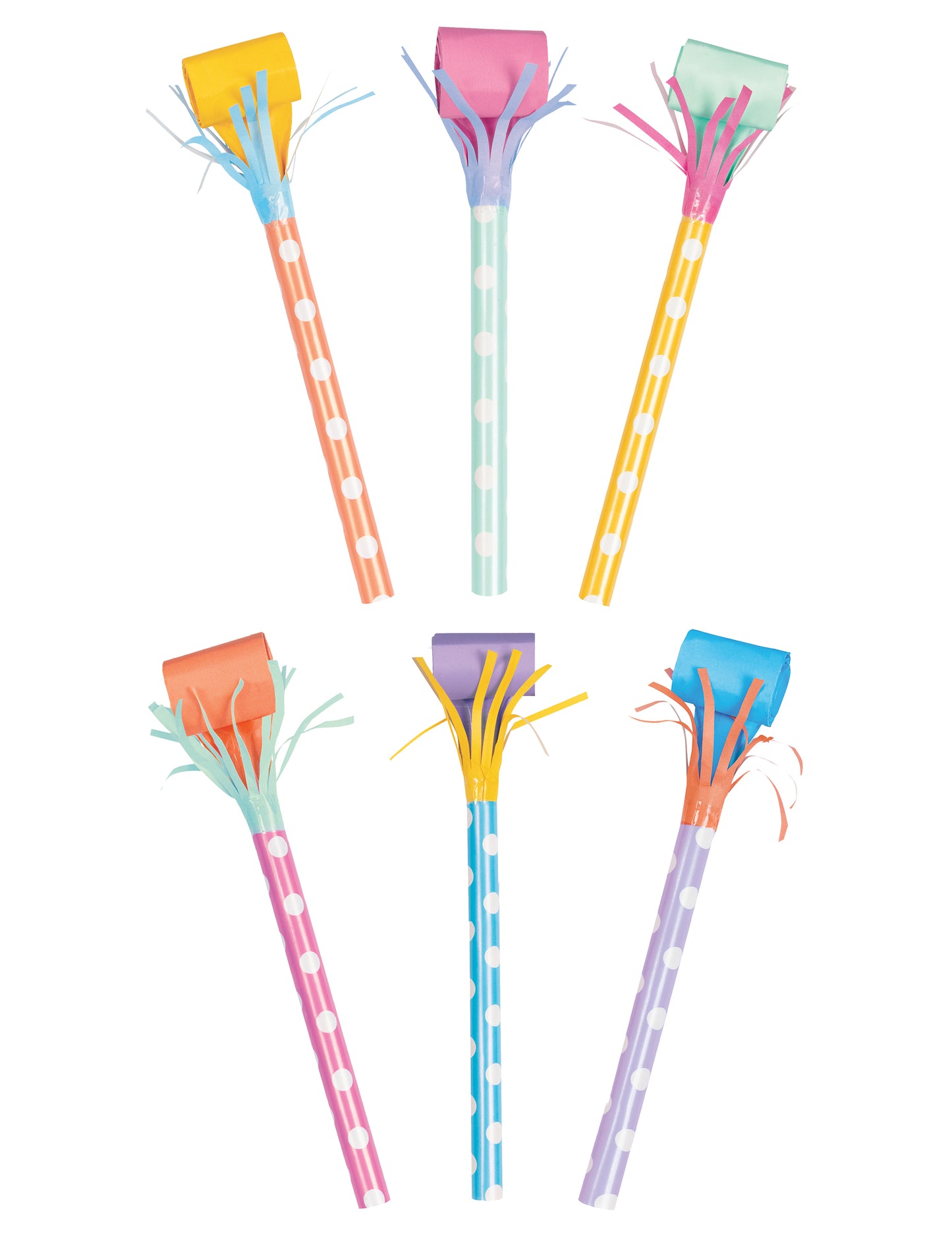 Lot de 6 sans-gênes colorés pour fête pastel à pois blancs avec franges