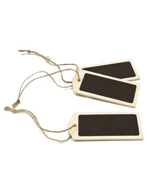 Étiquettes ardoise en bois pour mariage noir et naturel avec cordelette