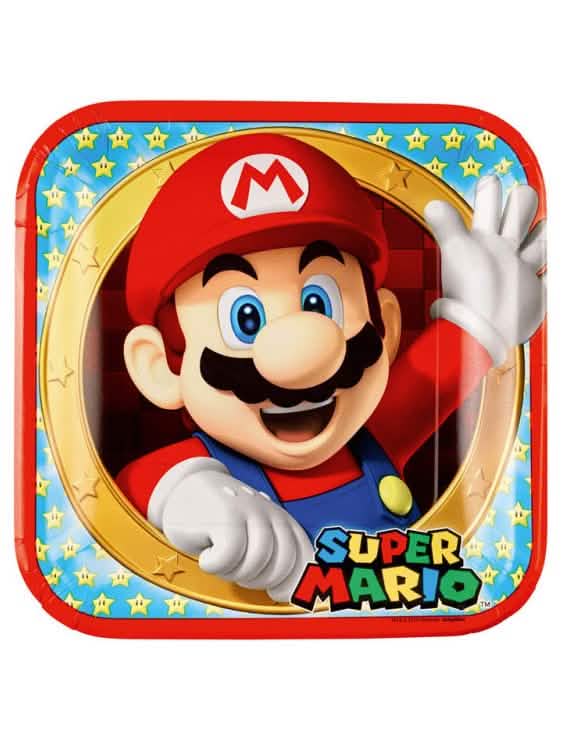 Картонени чинии Super Mario за парти, червени и сини с мотив звезди