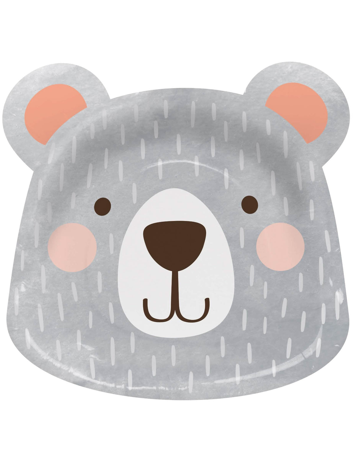Assiettes en carton en forme de tête ours pour enfant gris avec joues roses