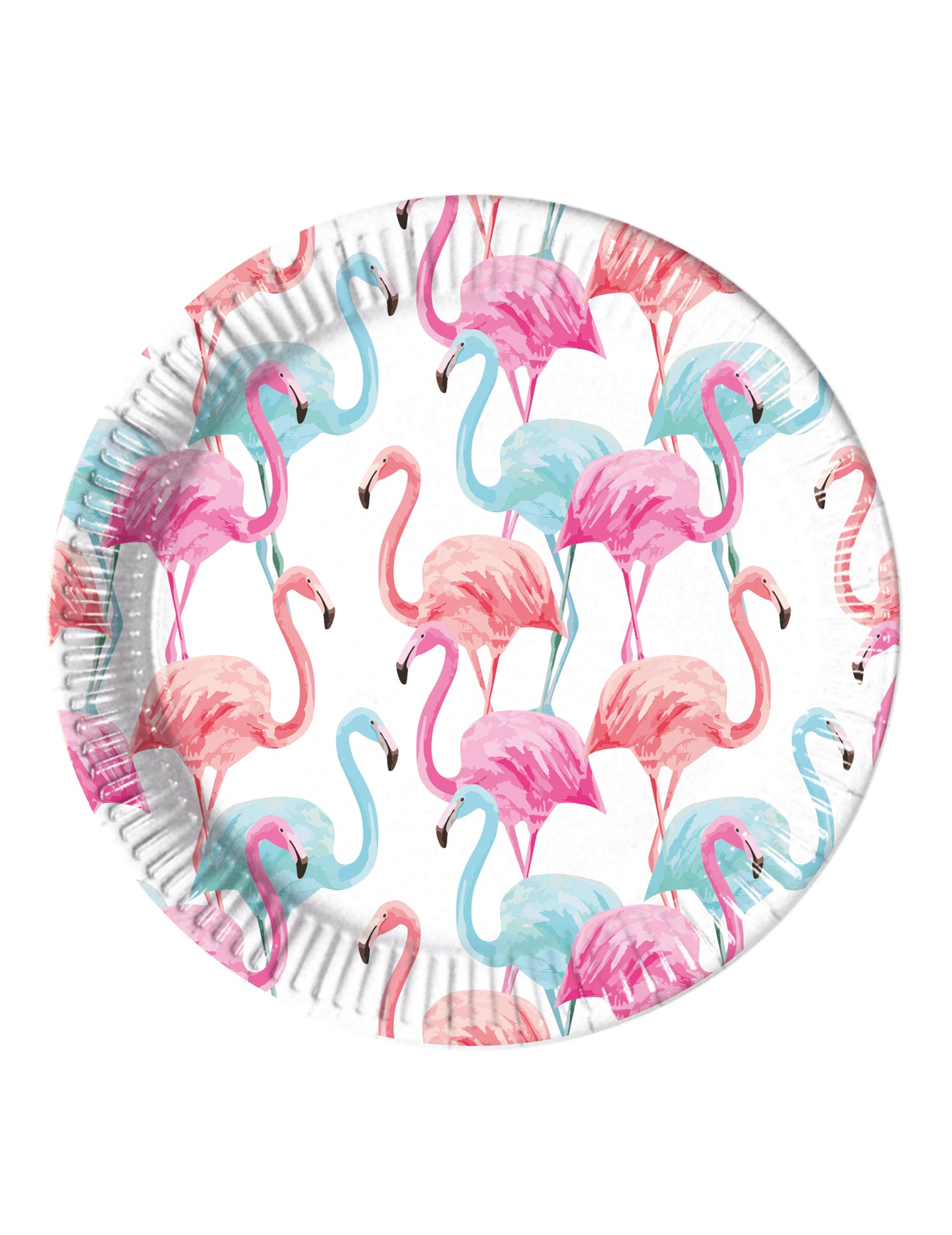 Assiettes en carton flamants colorés pour fête roses et bleus compostables