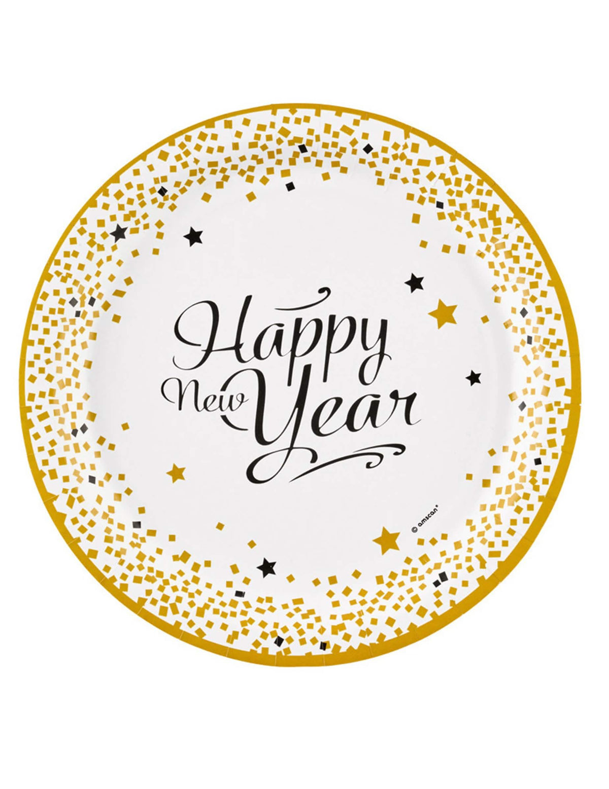 Картонени чинии Happy New Year за празненство бял и златен