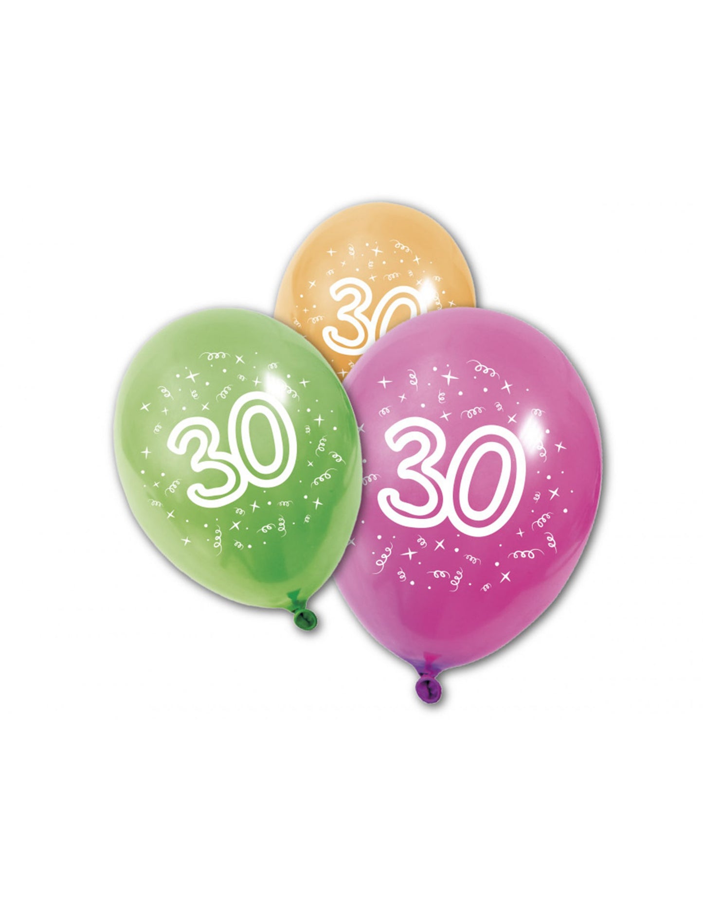 Ballons en latex anniversaire 30 ans multicolores avec imprimé blanc