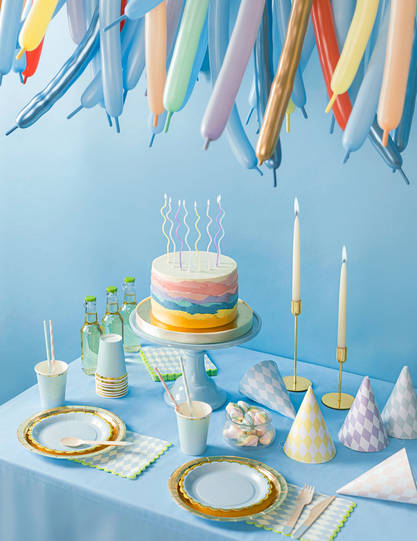 8 многоцветни пастелни спираловидни свещи 14 cm с бобеши