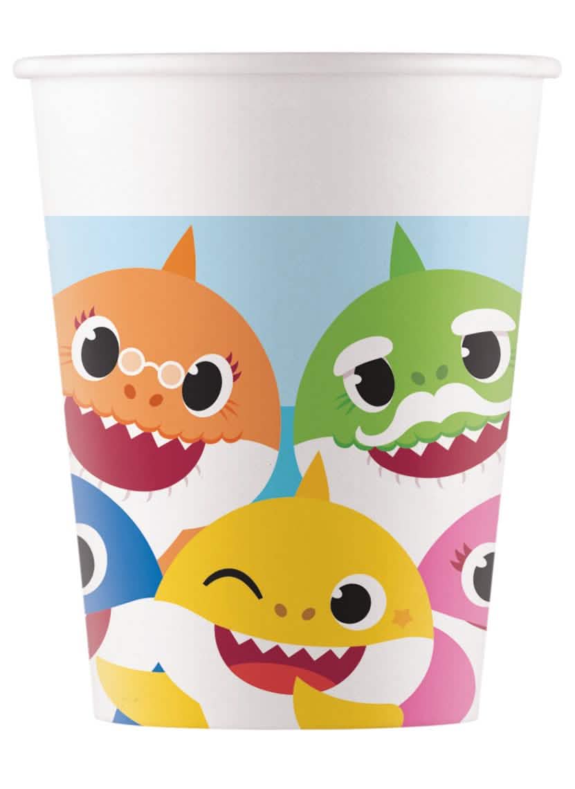 Картонени чаши Baby Shark за рожден ден в много цветове с илюстрации