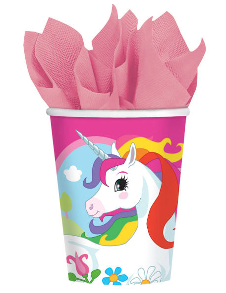 Gobelets en carton Licorne arc-en-ciel pour enfant rose