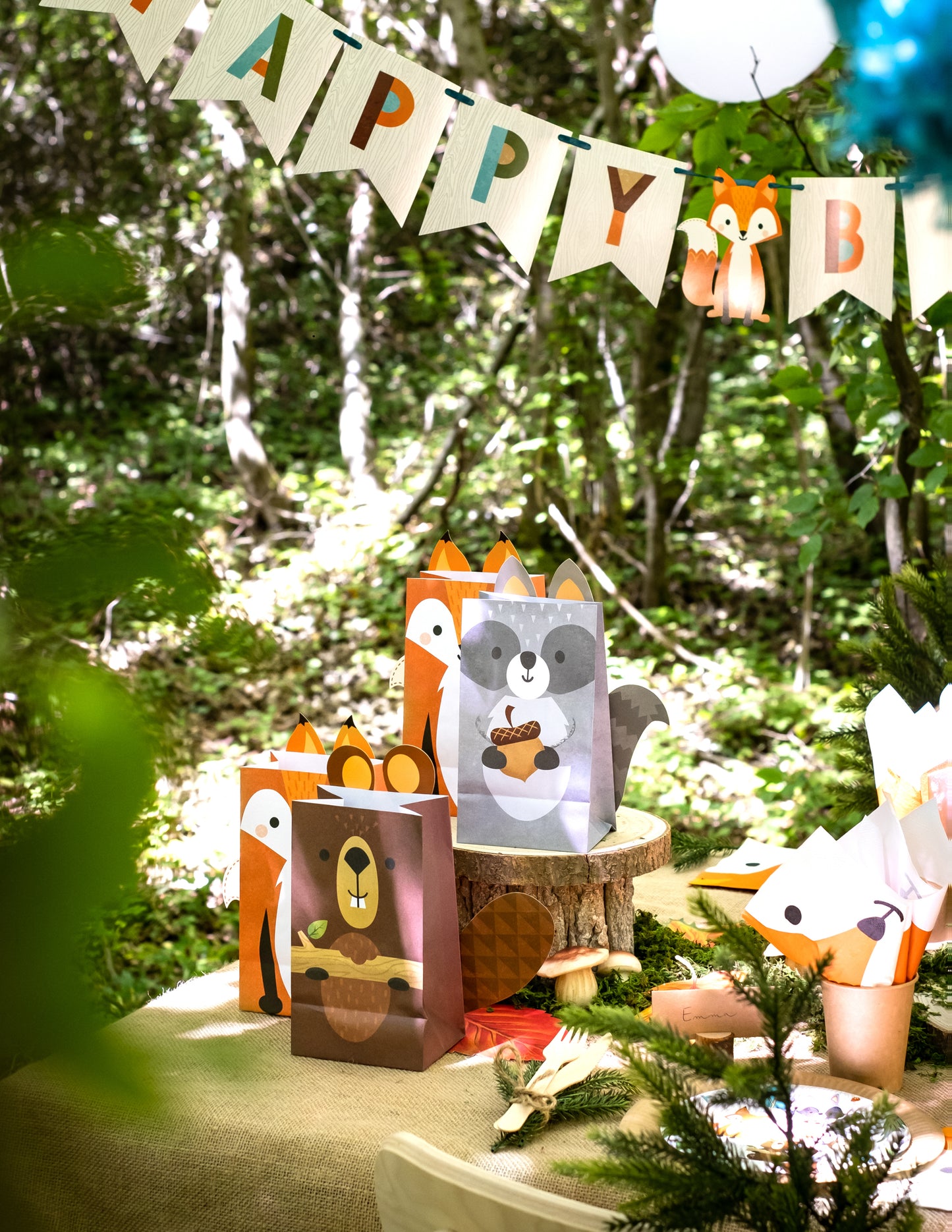 8 хартиени подаръчни торбички с дизайн на горски животни, 11,4 x 20 cm лисица бобър