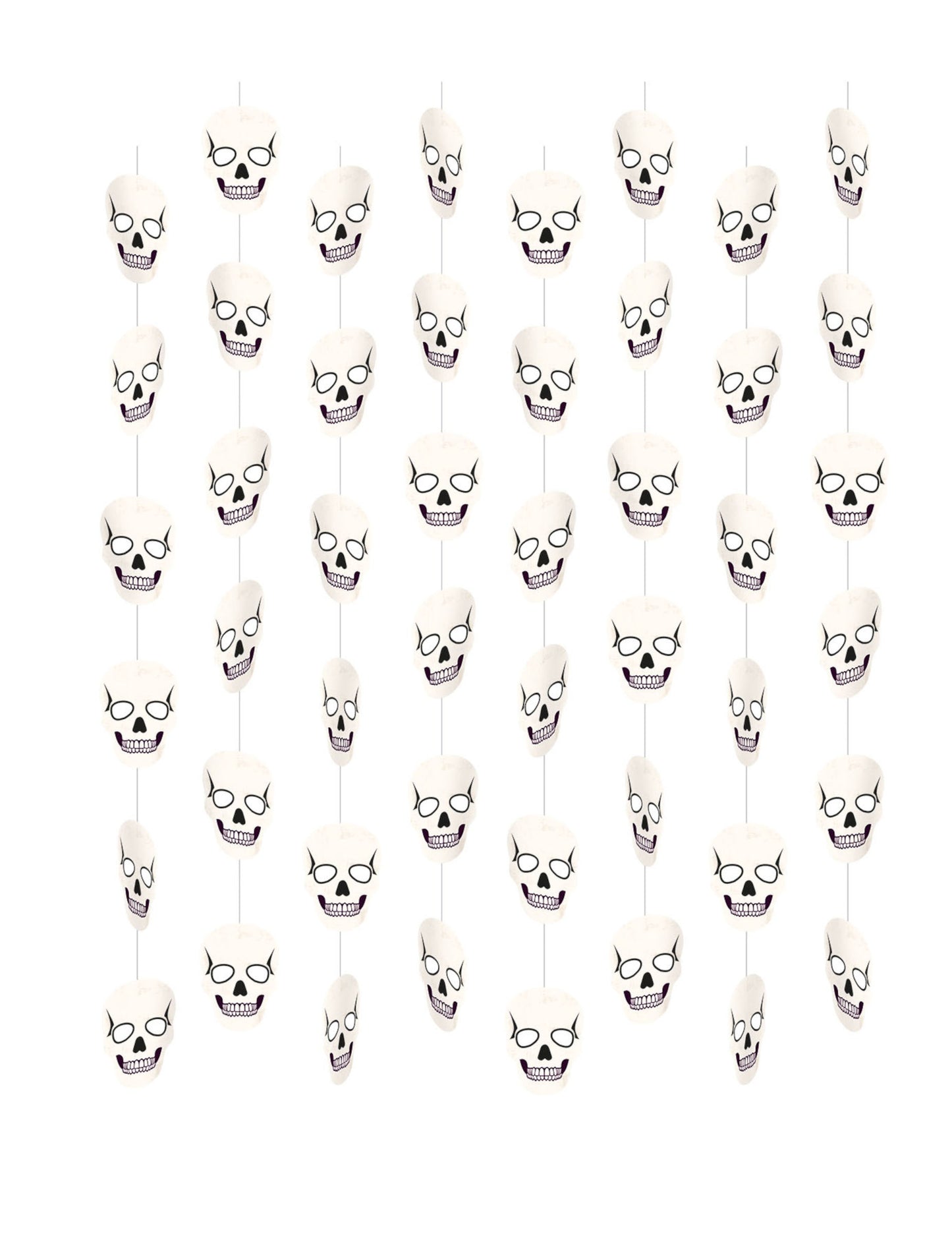 Suspensions sur fil crânes squelette pour Halloween blanches lot de 8