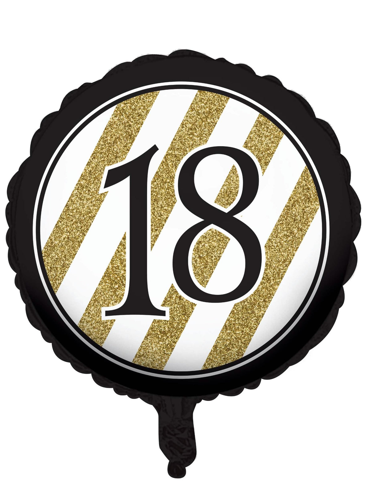 Ballon aluminium 18 ans pour anniversaire noir et doré à rayures