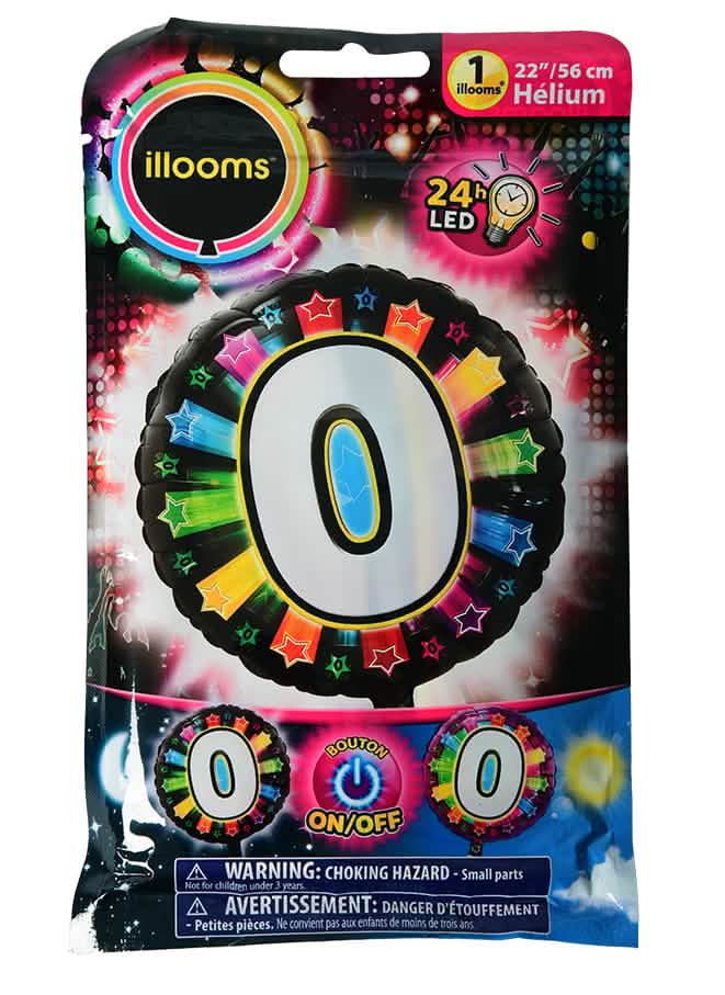 Алуминиев балон цифра 0 за празник многоцветно LED Illooms